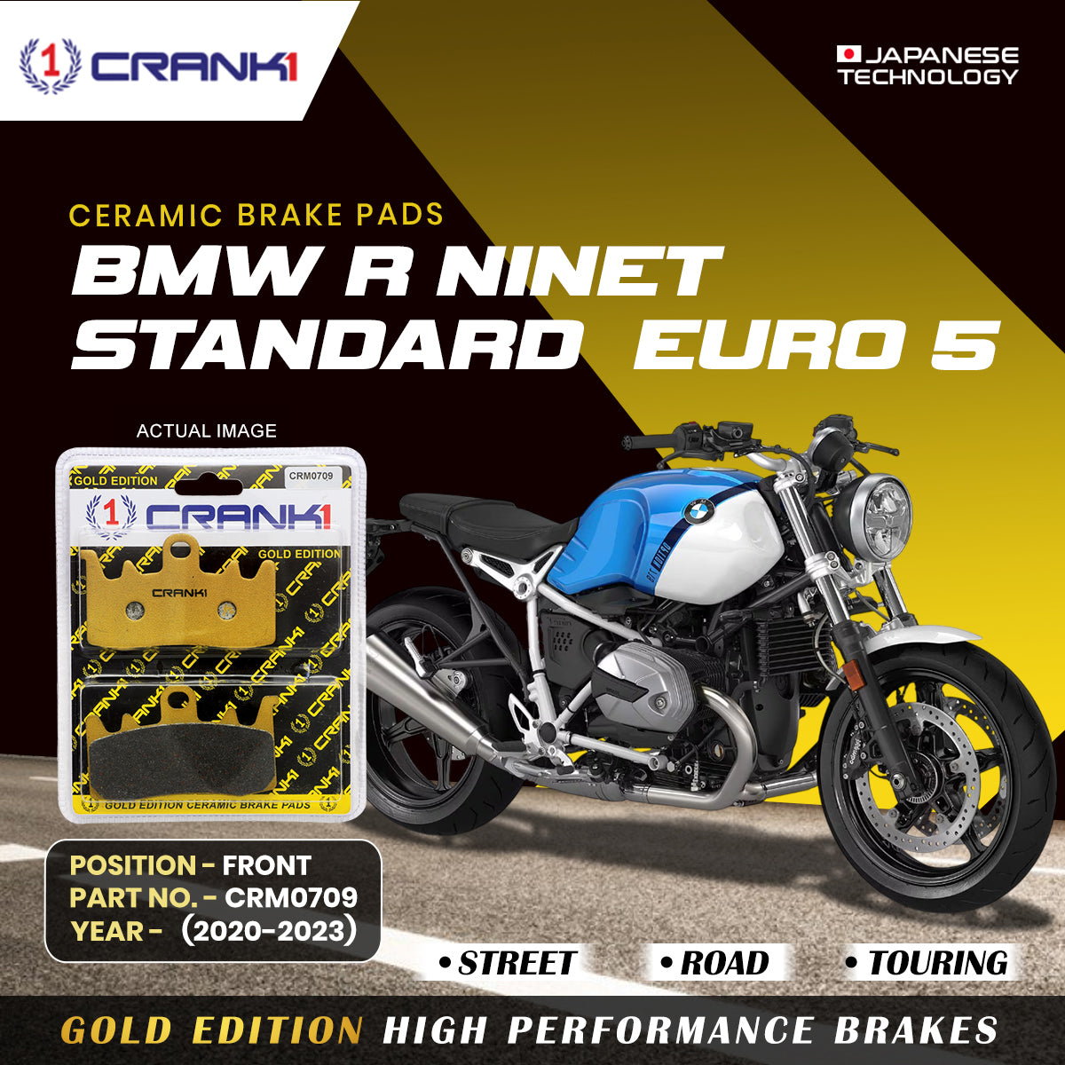 Ceramic Brake Pads For BMW R nineT Standard Euro 5 (2020-2023) - Front - CRM0709 - 2 Sets | Smooth Braking | Heat Resistant | Long Life | Disc Friendly
