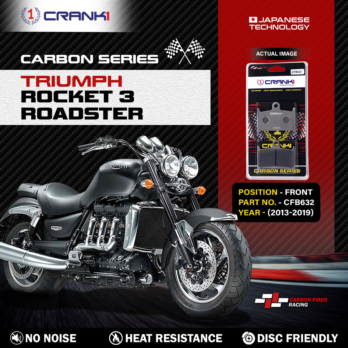 Carbon Brake Pads For Triumph Rocket 3 Roadster (2013-2019) - Front - CFB632 - 2 Sets
