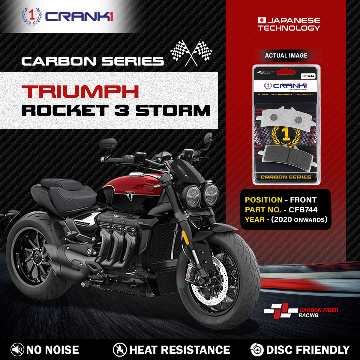Carbon Brake Pads For Triumph Rocket 3 Storm (2020 Onwards) - Front - CFB744 - 2 Sets