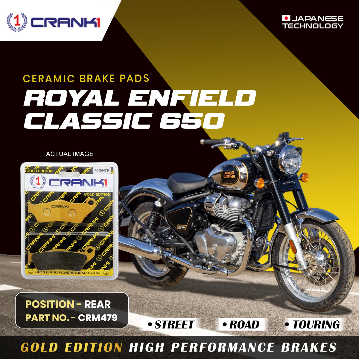 Ceramic Brake Pads For Royal Enfield Classic 650 - Rear - CRM479