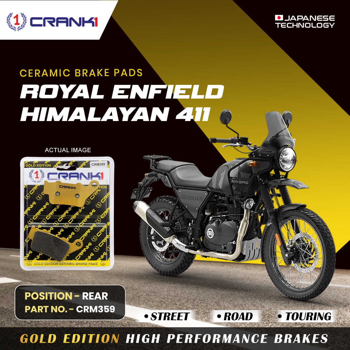 Ceramic Brake Pads For Royal Enfield Himalayan 411 - Rear - CRM359