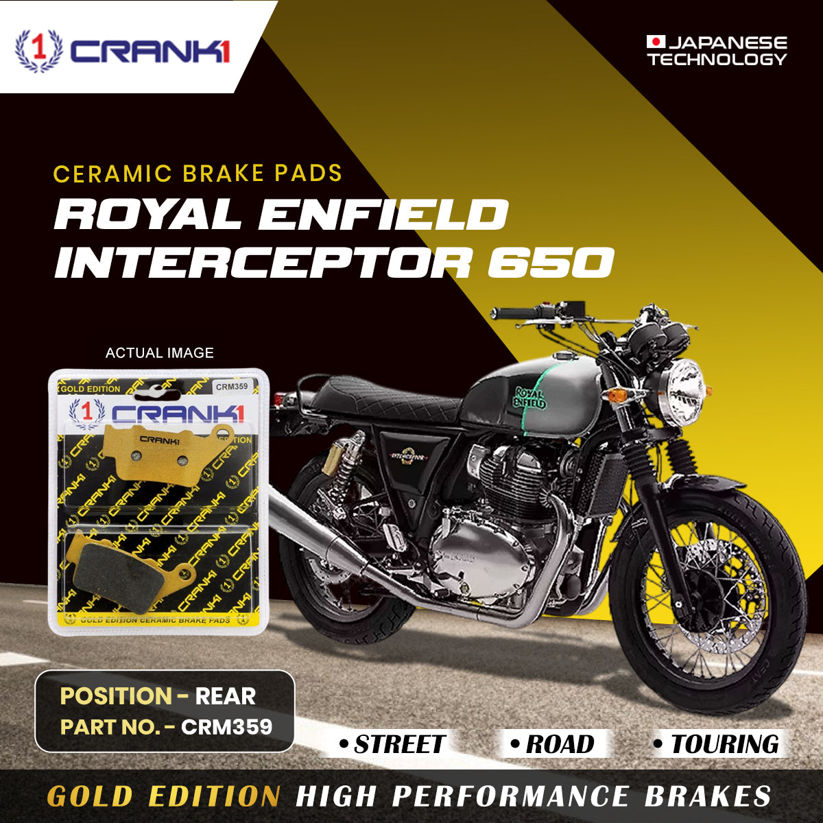 Ceramic Brake Pads For Royal Enfield Interceptor 650 - Rear - CRM359