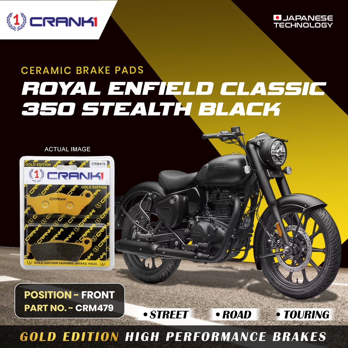 Ceramic Brake Pads For Royal Enfield Classic 350 Stealth Black - Front - CRM479