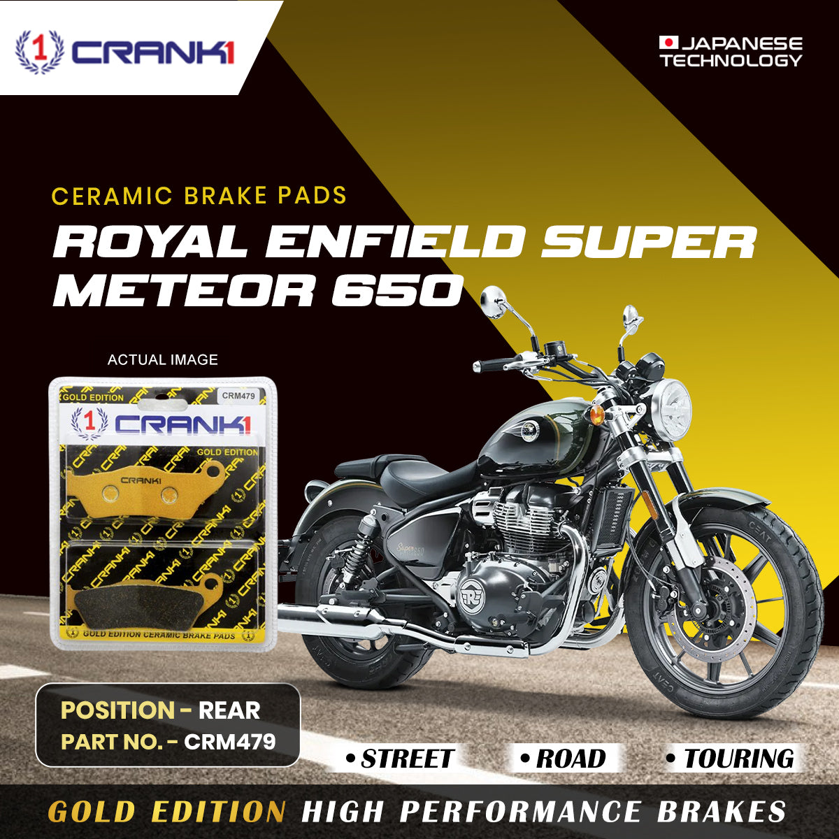 Ceramic Brake Pads For Royal Enfield Super Meteor 650 - Rear - CRM479