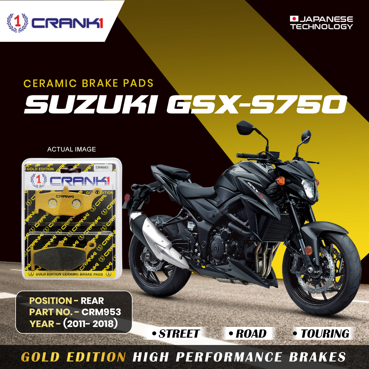 Ceramic Brake Pads For Suzuki GSX-S750 (2011-2018) - Rear - CRM953