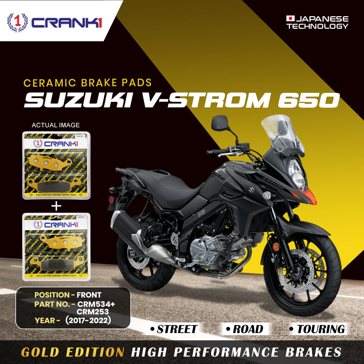 Ceramic Brake Pads For Suzuki V-Strom 650 (2017-2022) - Front - CRM534 + CRM253 - 2 Sets