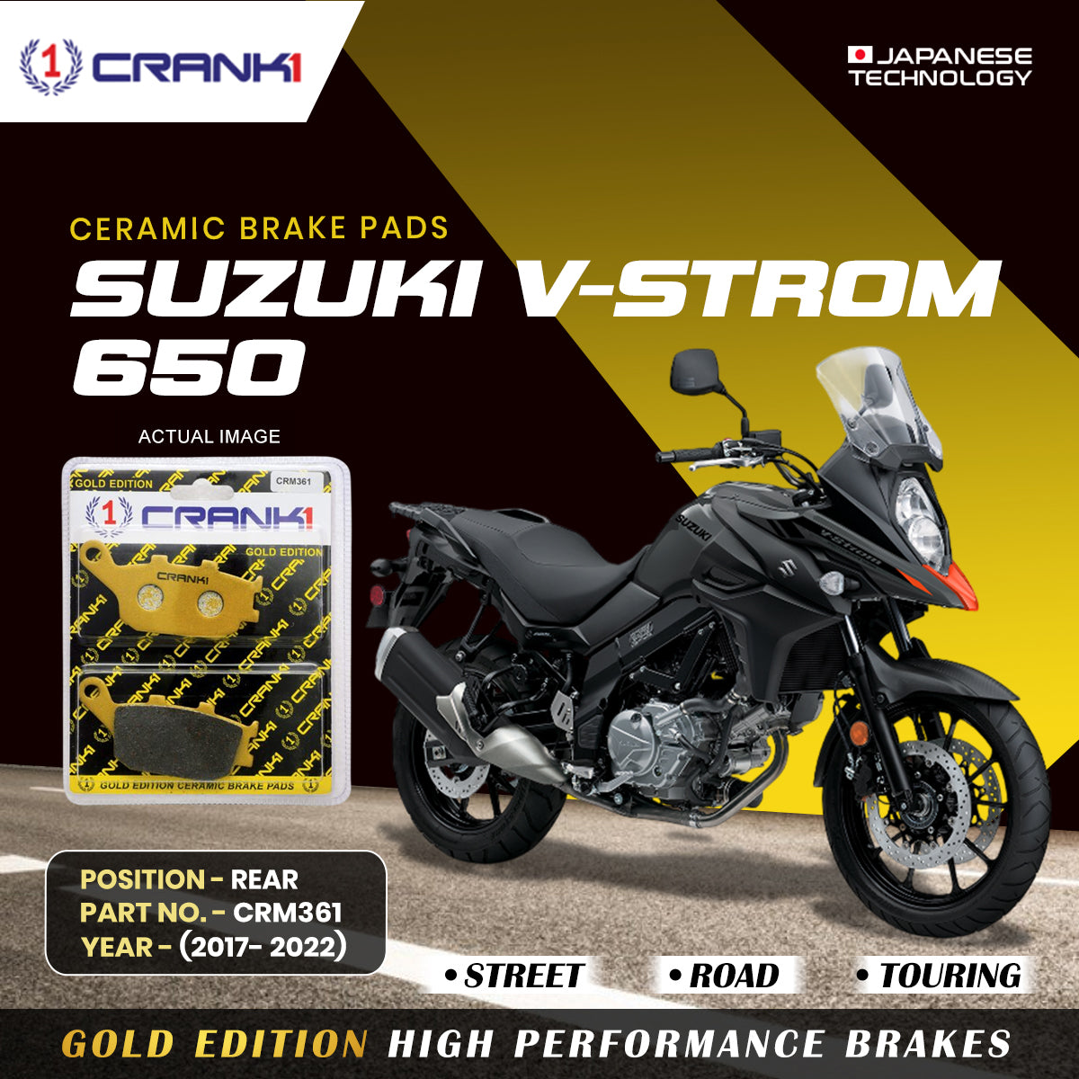 Ceramic Brake Pads For Suzuki V-Strom 650 (2017-2022) - Rear - CRM361