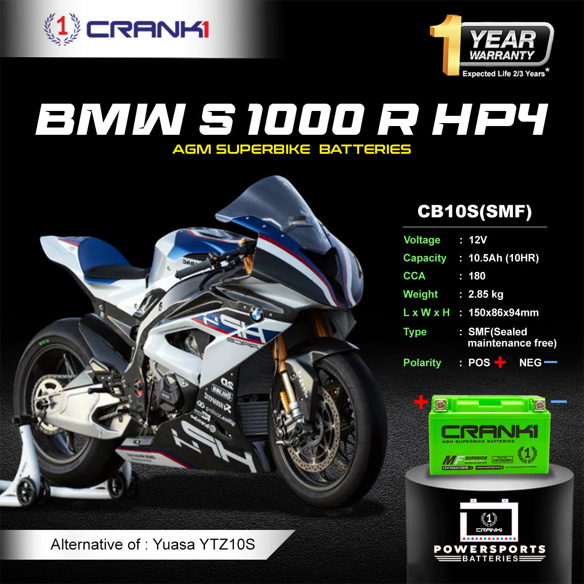 Battery For BMW S 1000 R HP4 (2013 Onwards) - CB10S - Factory Activated