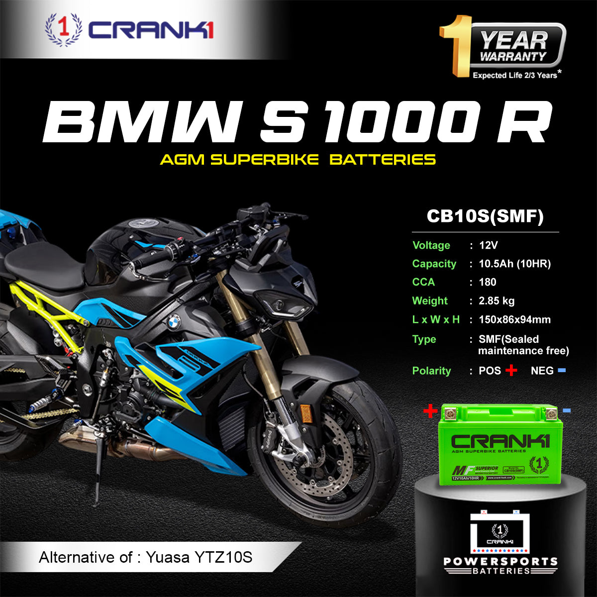 Battery For BMW S 1000 R - CB10S - Factory Activated