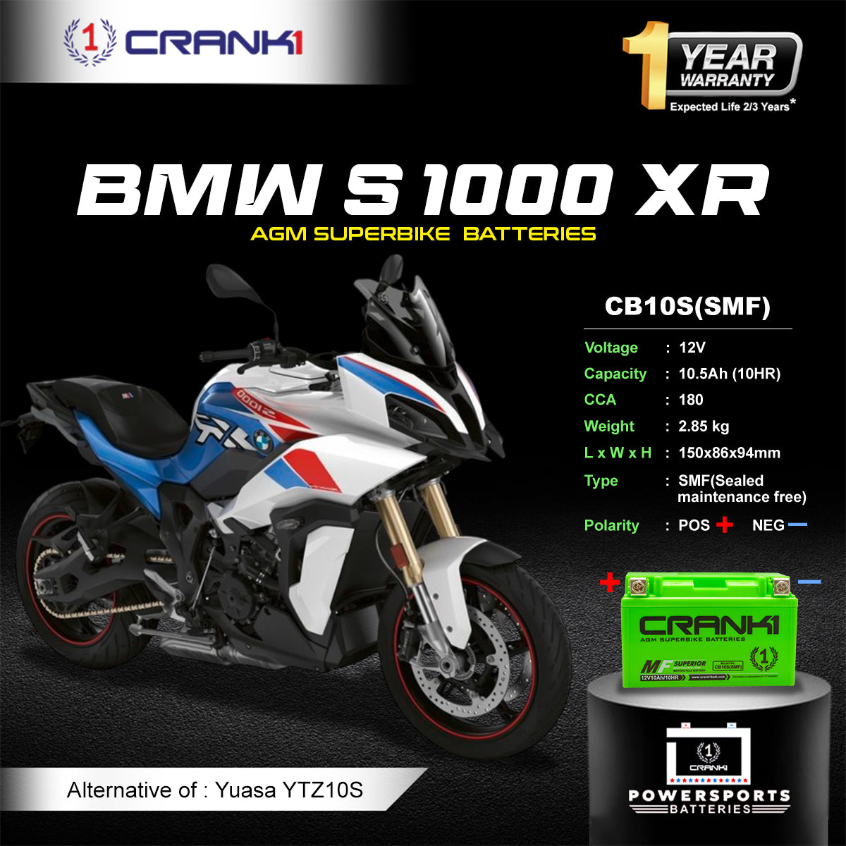 Battery For BMW S 1000 XR (2010-2025) - CB10S - Factory Activated