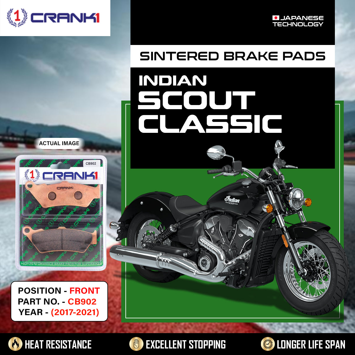 Sintered Brake Pads For Indian Scout Classic (2017-2021) - Front - CB902