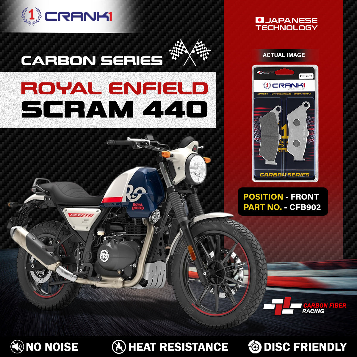 Carbon Brake Pads For Royal Enfield Scram 440 - Front - CFB902 - 1 Set