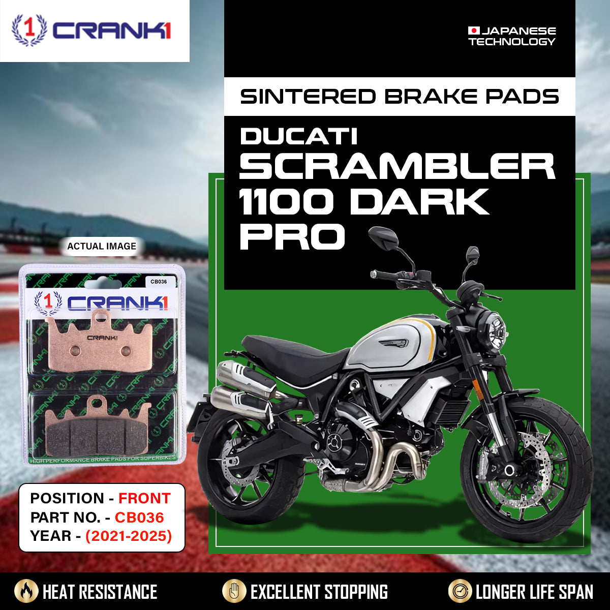 Sintered Brake Pads For Ducati Scrambler 1100 Dark Pro (2021-2025) - Front - CB036 - 2 Sets