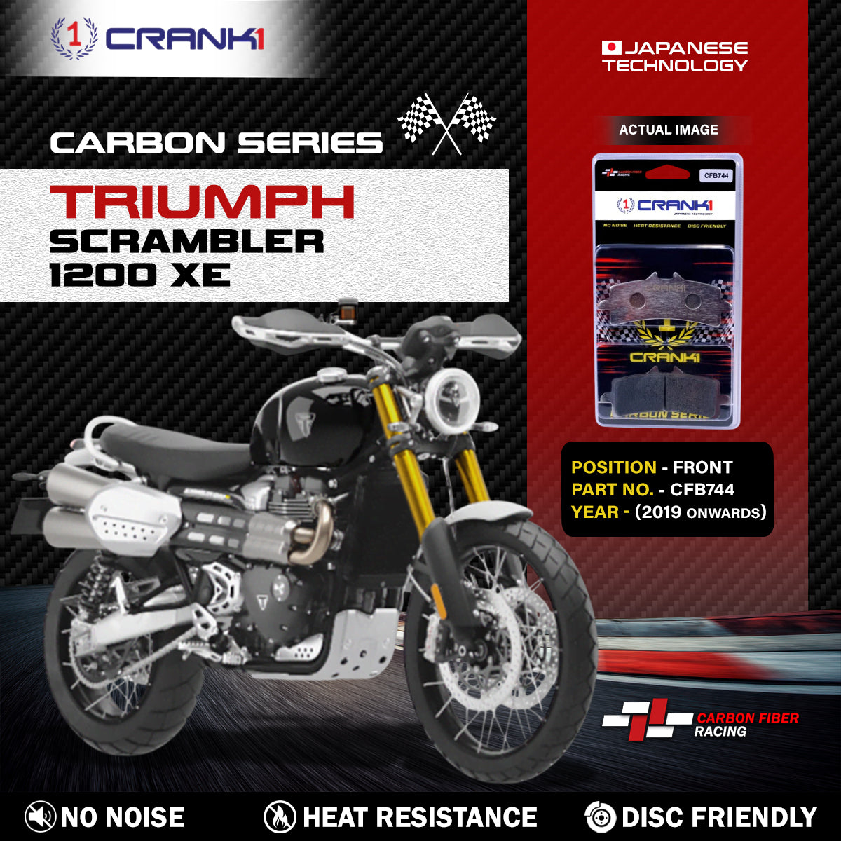 Carbon Brake Pads For Triumph Scrambler 1200 XE (2019 Onwards) - Front - CFB744 - 2 Sets