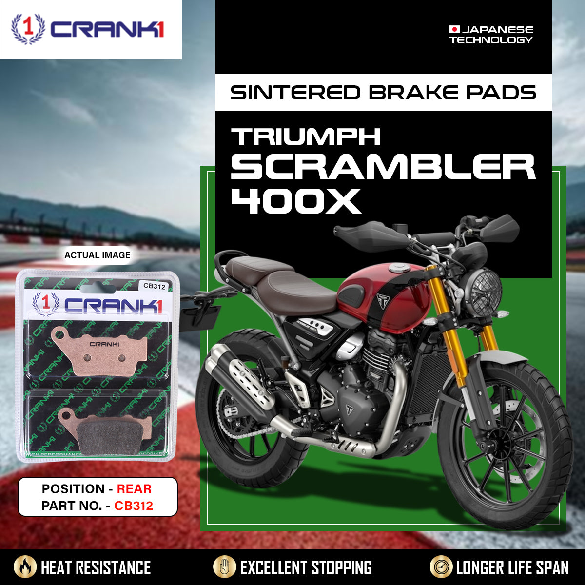 Sintered Brake Pads For Triumph Scrambler 400X - Rear - CB312