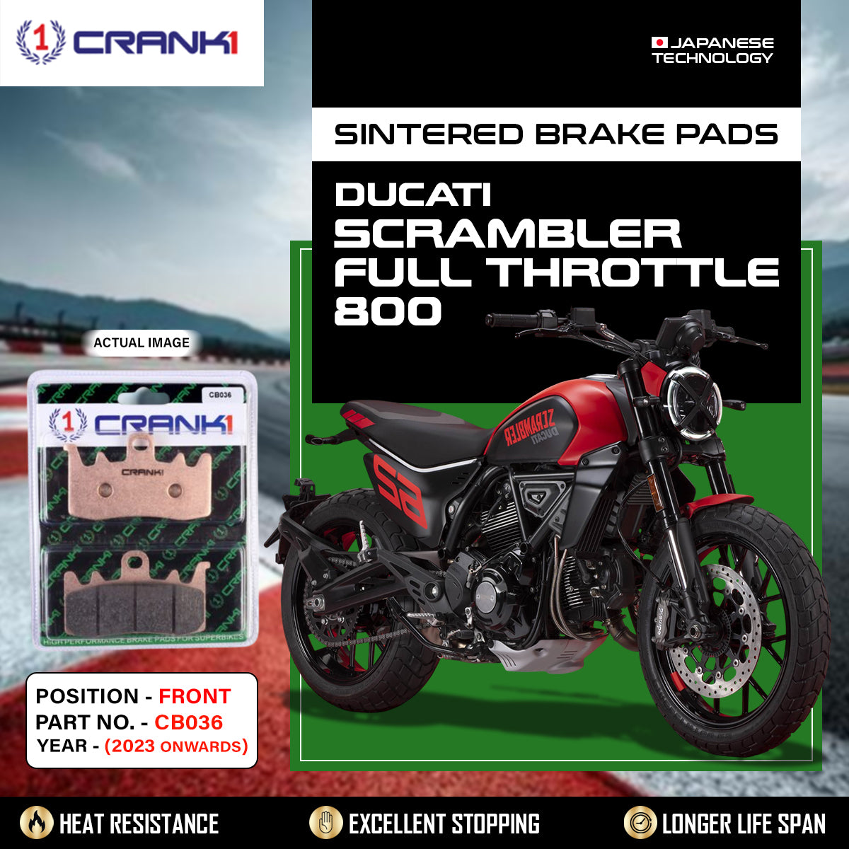 Sintered Brake Pads For Ducati Scrambler Full Throttle 800 (2023 Onwards) - Front - CB036 - 2 Sets