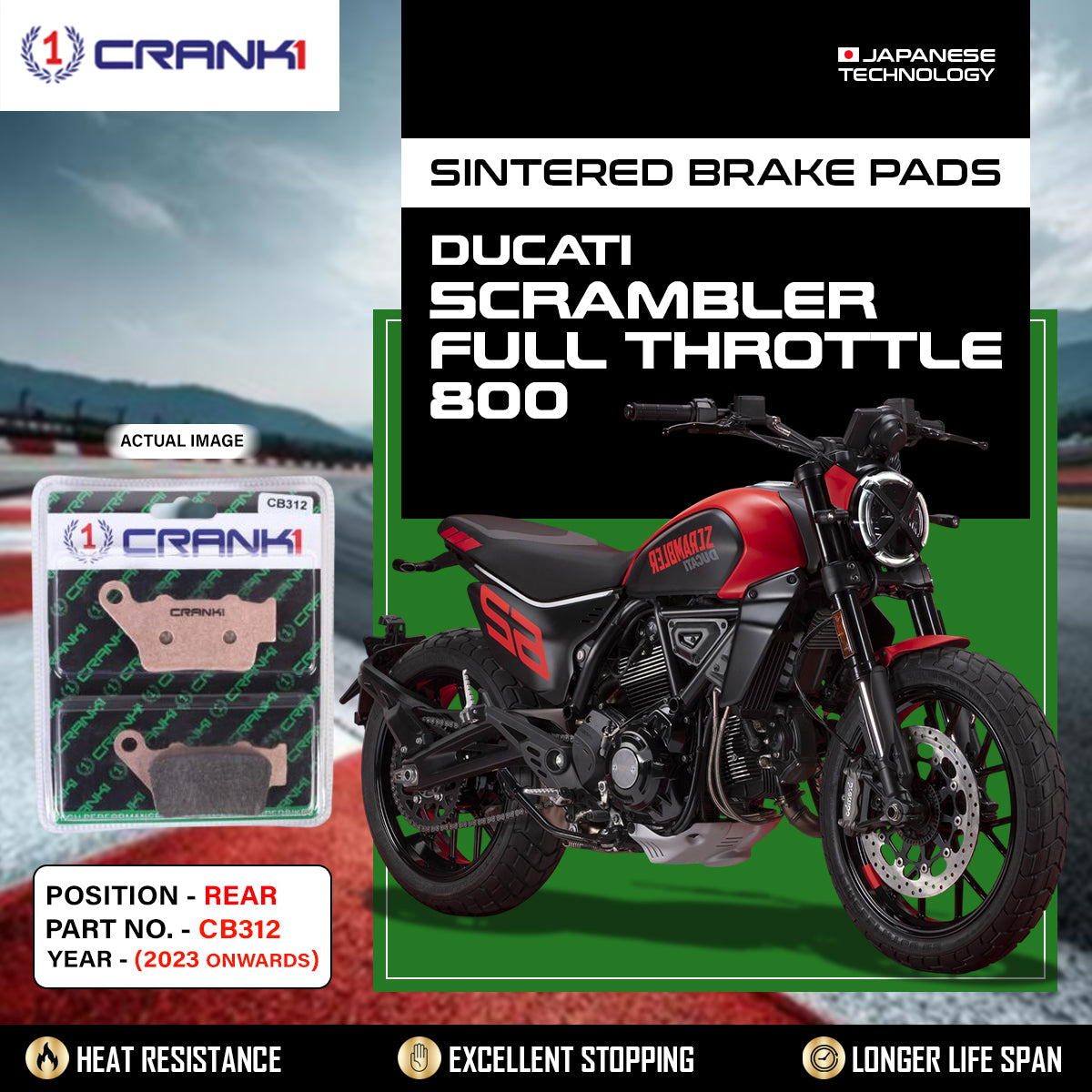 Sintered Brake Pads For Ducati Scrambler Full Throttle 800 (2023 Onwards) - Rear - CB312