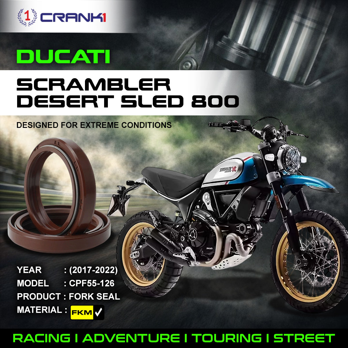 Fork Oil Seals Pair For Ducati Scrambler Desert Sled 800 (2017-2022) - CPF55-126
