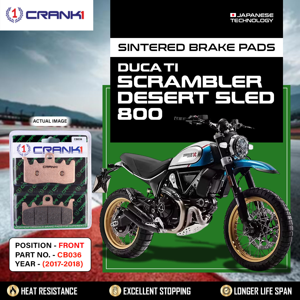 Sintered Brake Pads For Ducati Scrambler Desert Sled 800 (2017-2018) - Front - CB036 - 2 Sets