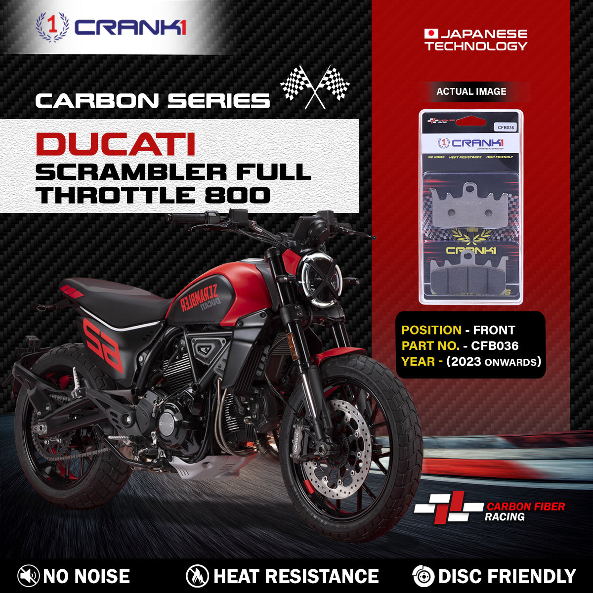 Carbon Brake Pads For Ducati Scrambler Full Throttle 800 (2023 Onwards) - Front - CFB036 - 2 Sets