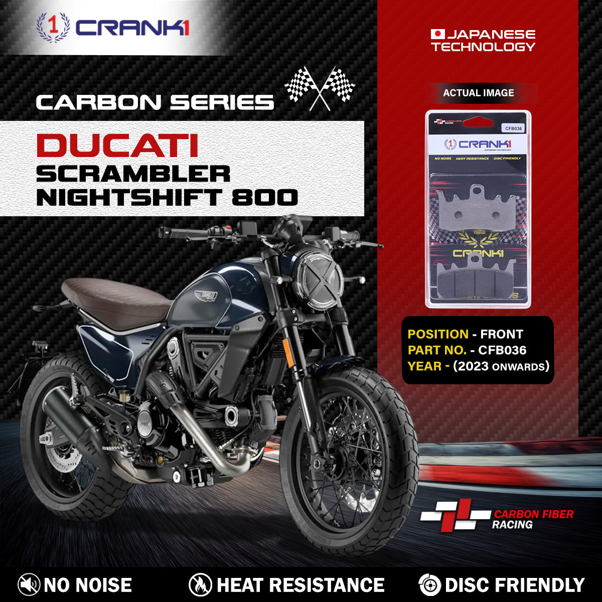 Carbon Brake Pads For Ducati Scrambler Nightshift 800 (2023 Onwards) - Front - CFB036 - 2 Sets