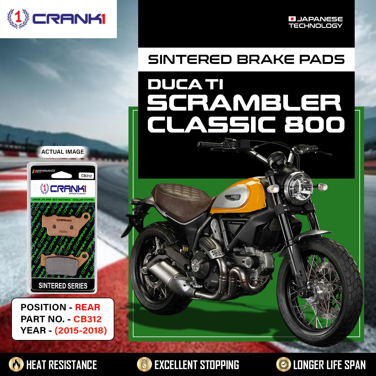 Sintered Brake Pads For Ducati Scrambler Classic 800 (2015-2018) - Rear - CB312 - 1 Set