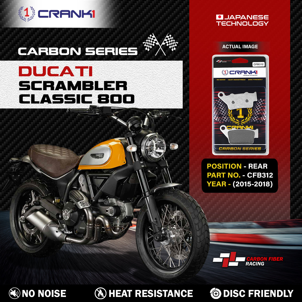 Carbon Brake Pads For Ducati Scrambler Classic 800 (2015-2018) - Rear - CFB312 - 1 Set