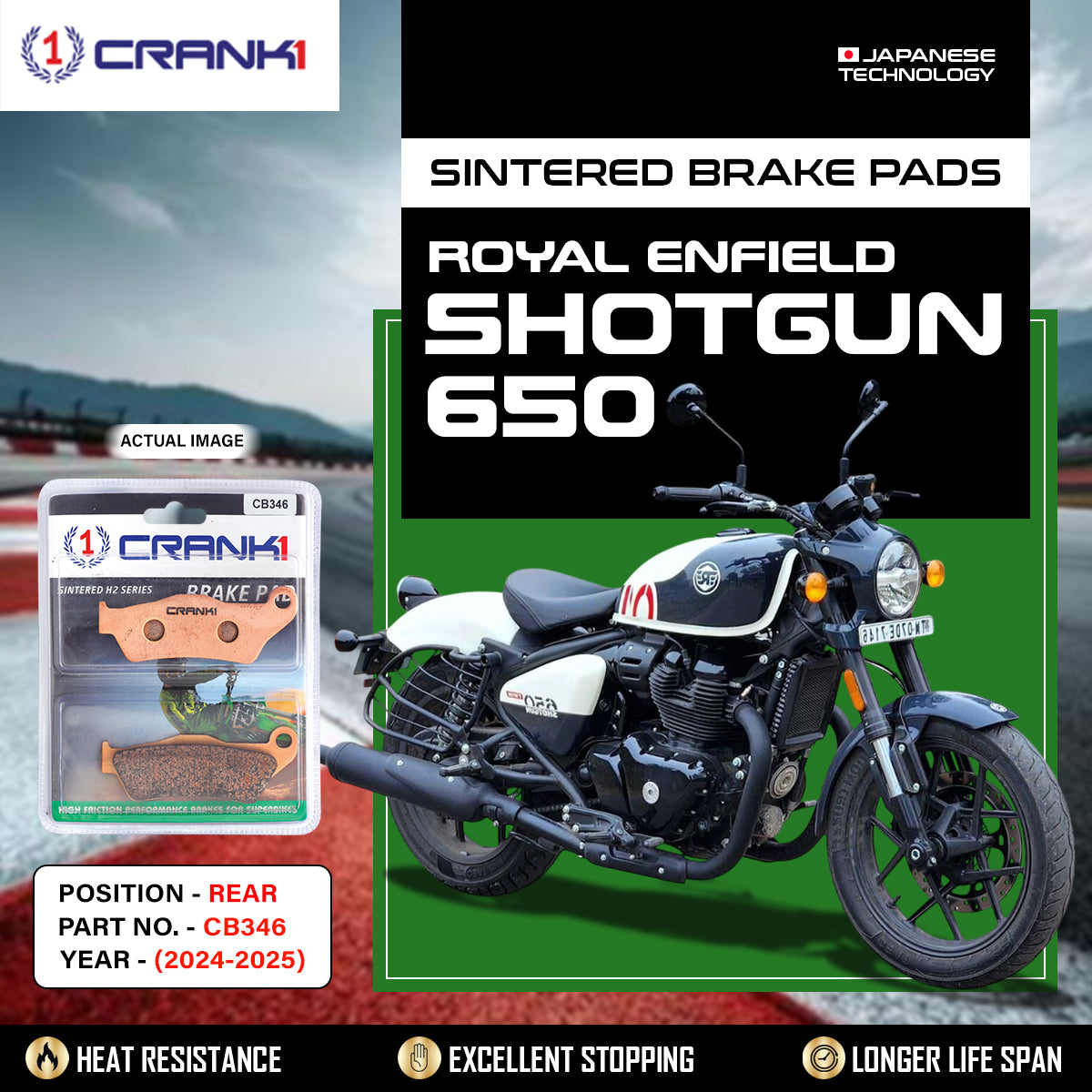 Sintered Brake Pads For Royal Enfield Shotgun 650 (2024-2025) - Rear - CB346