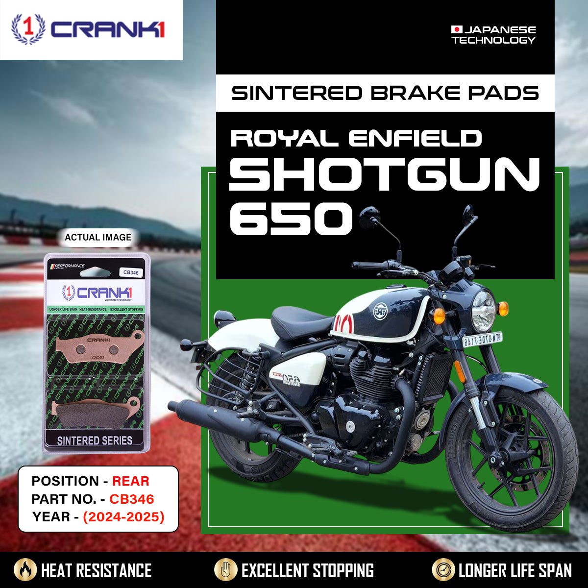Sintered Brake Pads For Royal Enfield Shotgun 650 (2024-2025) - Rear - CB346