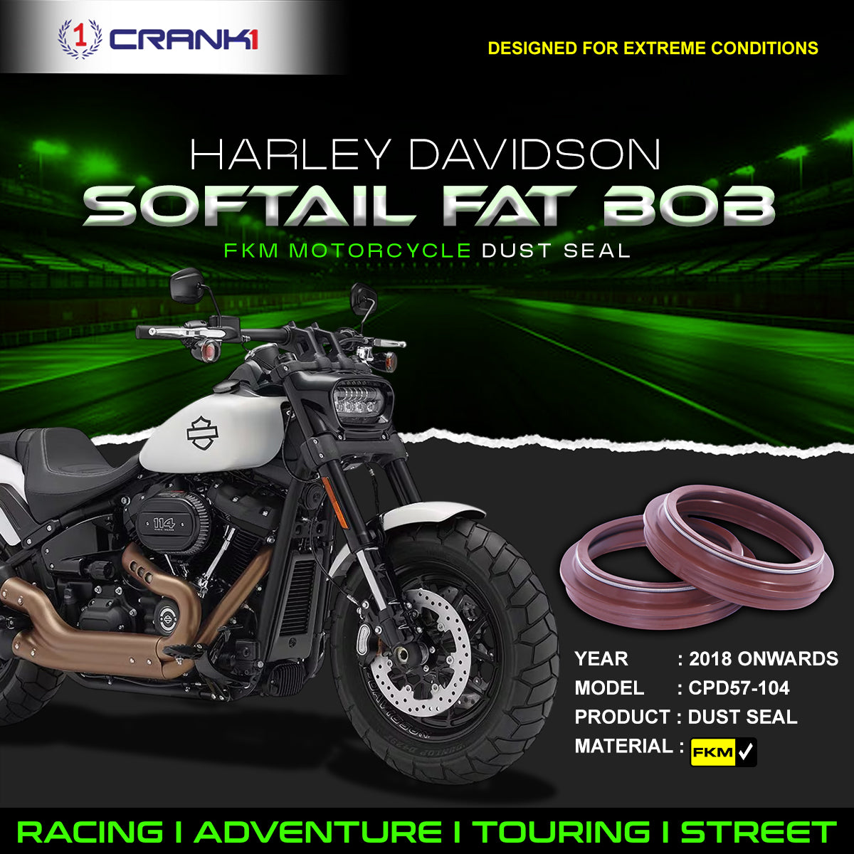 Fork Dust Seals Pair For Harley Davidson Softail Fat Bob (2018 Onwards) - CPD57-104