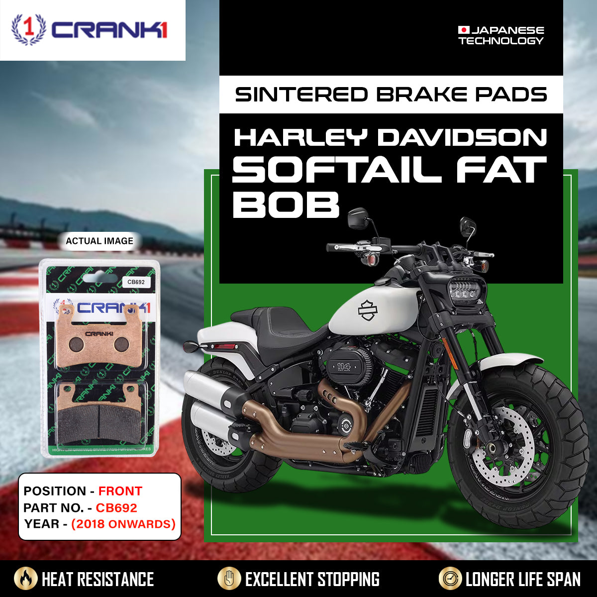 Sintered Brake Pads For Harley Davidson Softail Fat Bob (2018 Onwards) - Front - CB692 - 2 Sets