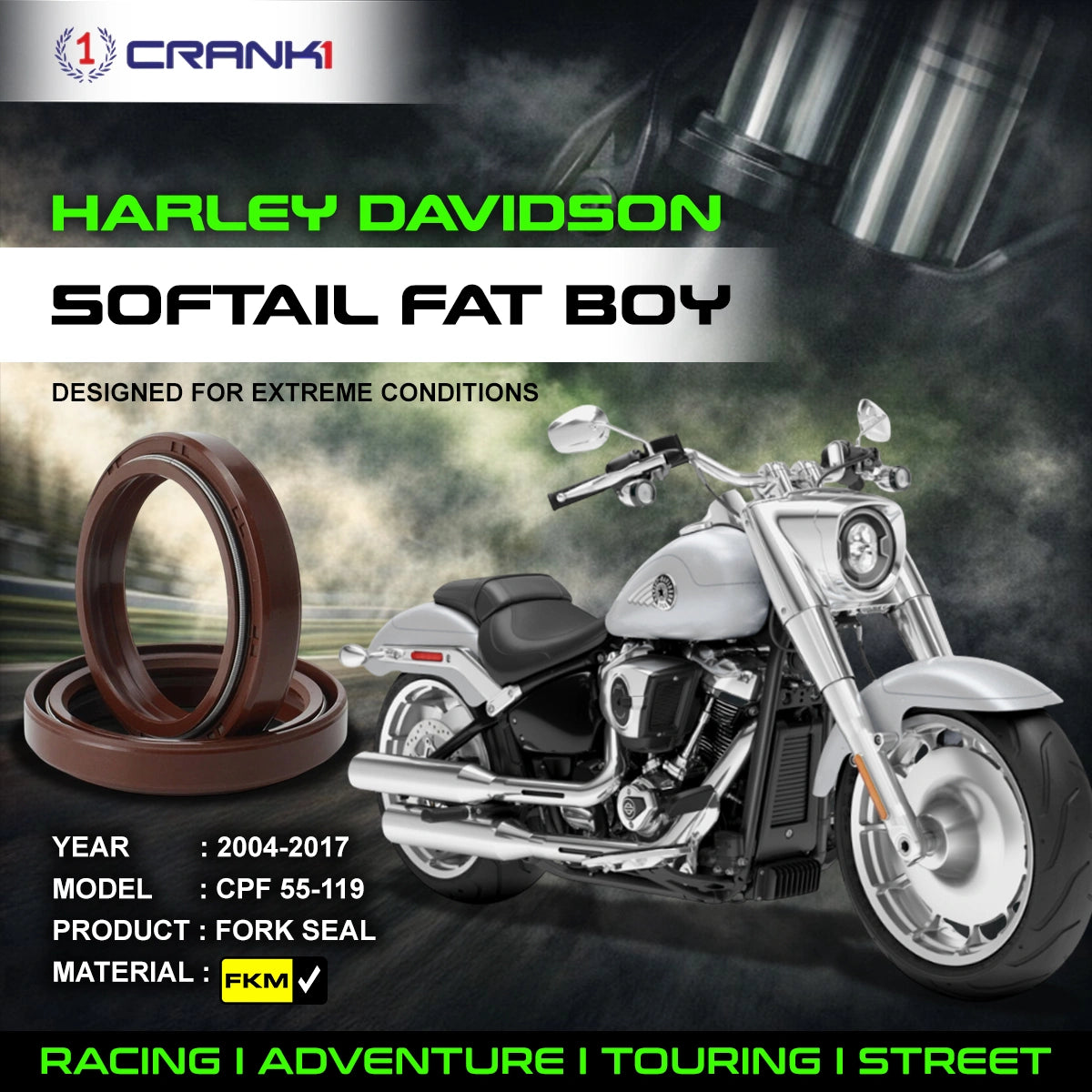 Fork Oil Seals Pair For Harley Davidson Softail Fat Boy (2004-2017) - CPF55-119