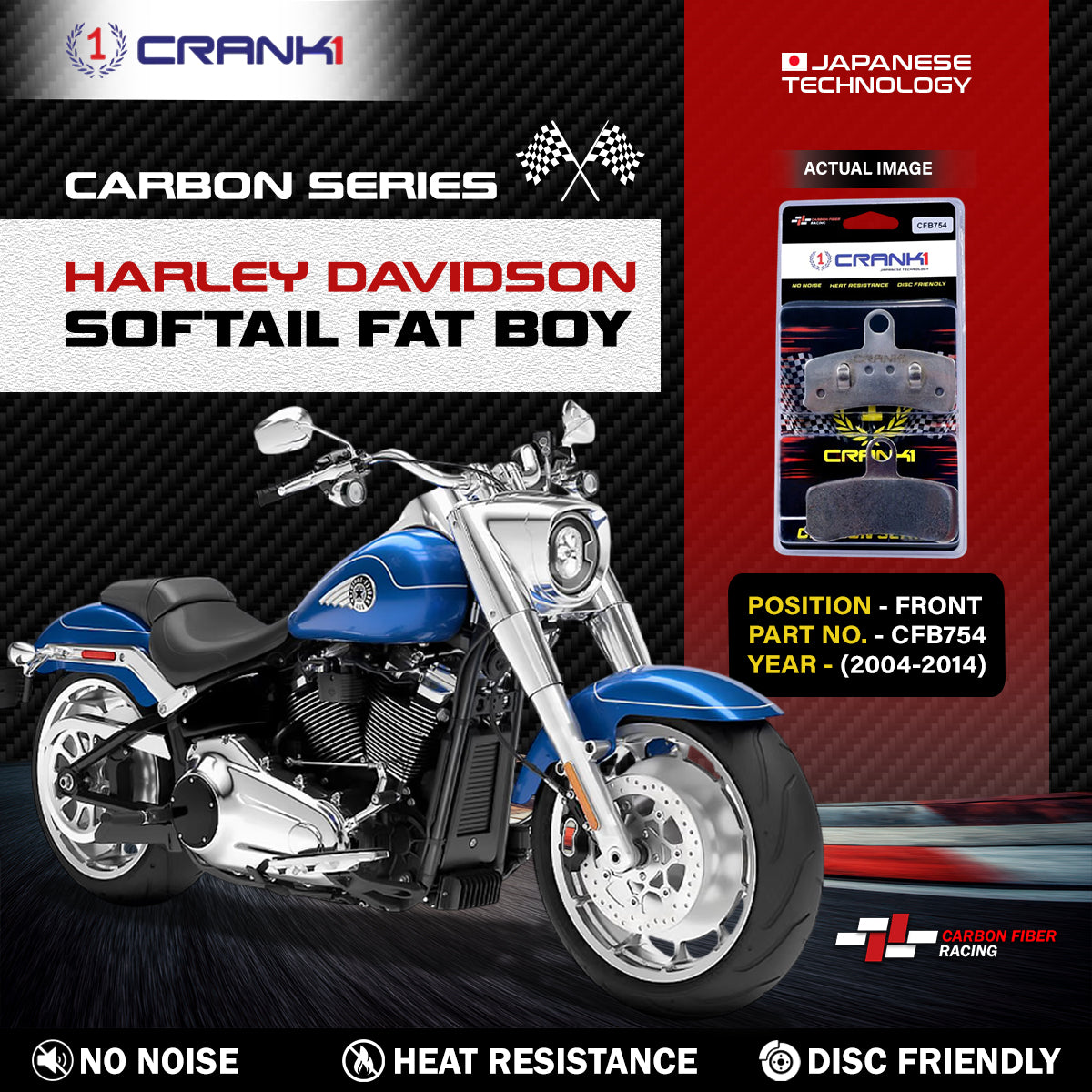 Carbon Brake Pads For Harley Davidson Softail Fat Boy (2004-2014) - Front - CFB754 - 2 Sets