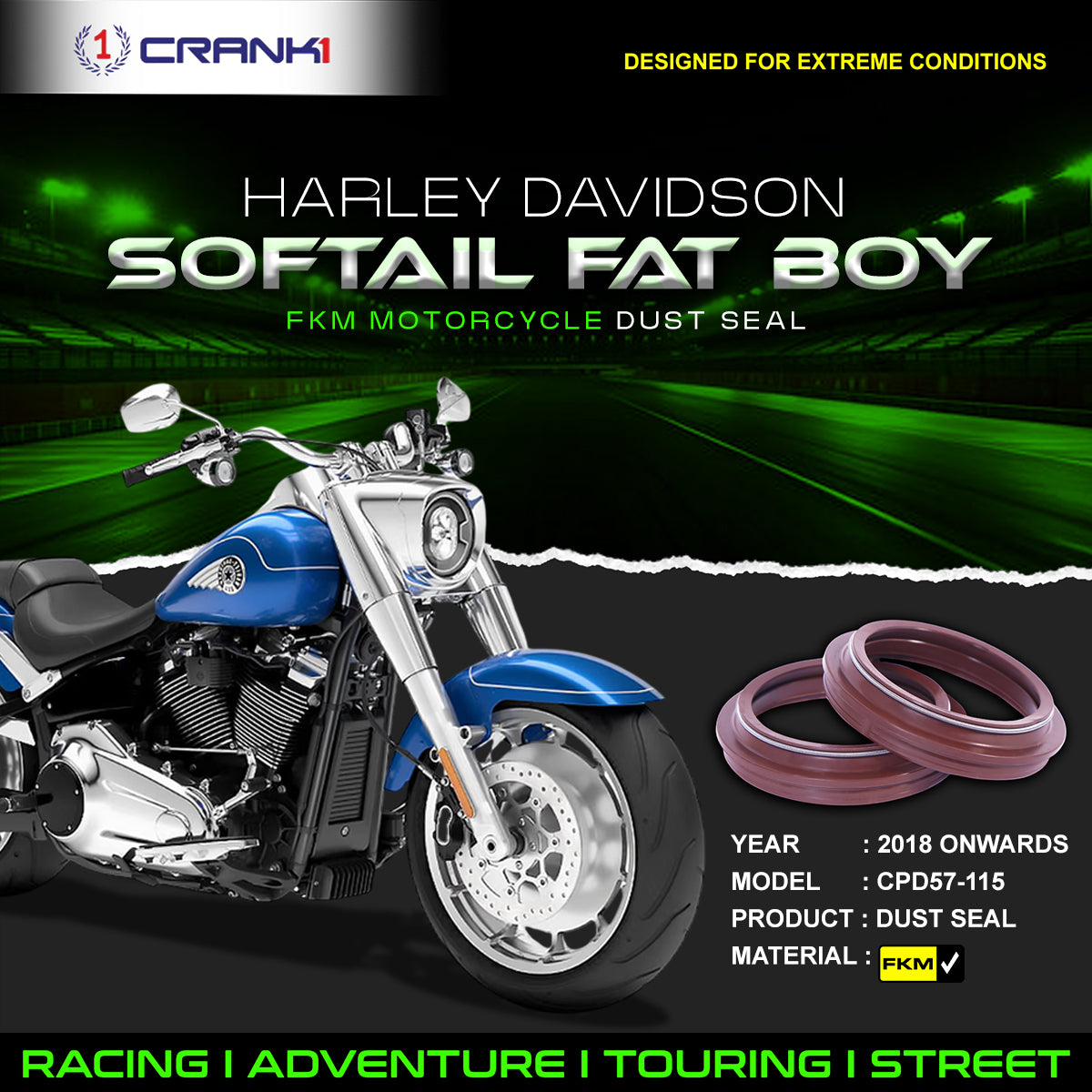 Fork Dust Seals Pair For Harley Davidson Softail Fat Boy (2018 Onwards) - CPD57-115