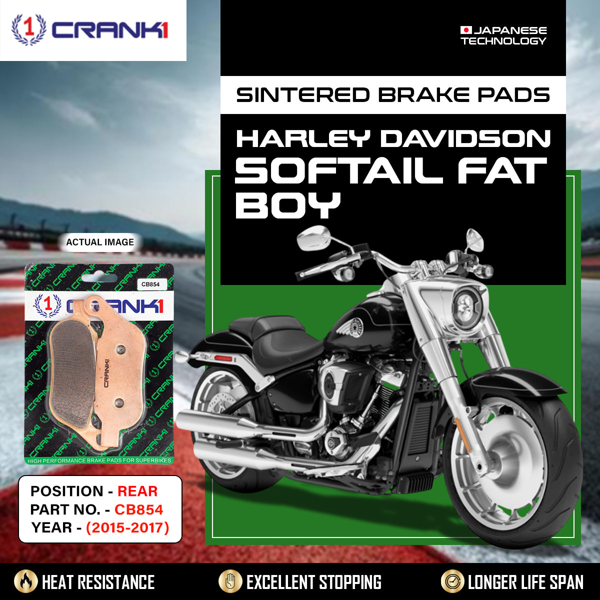 Sintered Brake Pads For Harley Davidson Softail Fat Boy (2015-2017) - Rear - CB854