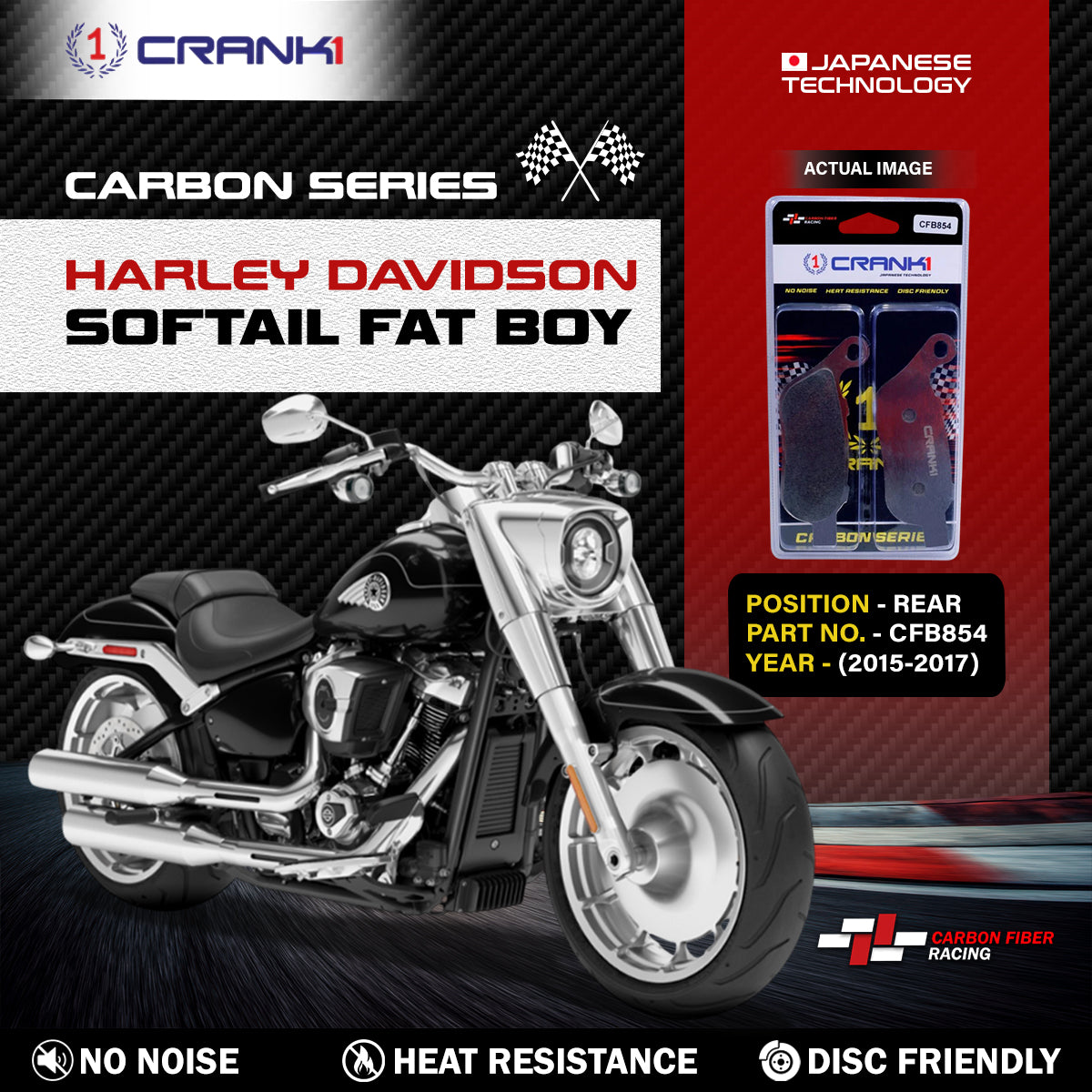 Carbon Brake Pads For Harley Davidson Softail Fat Boy (2015-2017) - Rear - CFB854