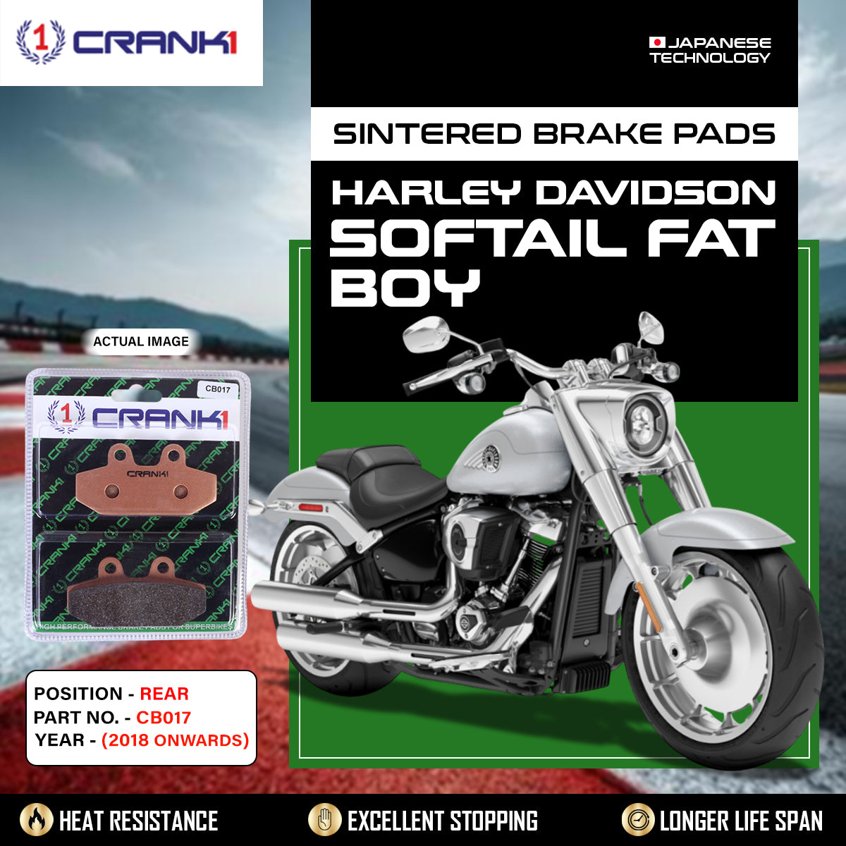 Sintered Brake Pads For Harley Davidson Softail Fat Boy (2018 Onwards) - Rear - CB017