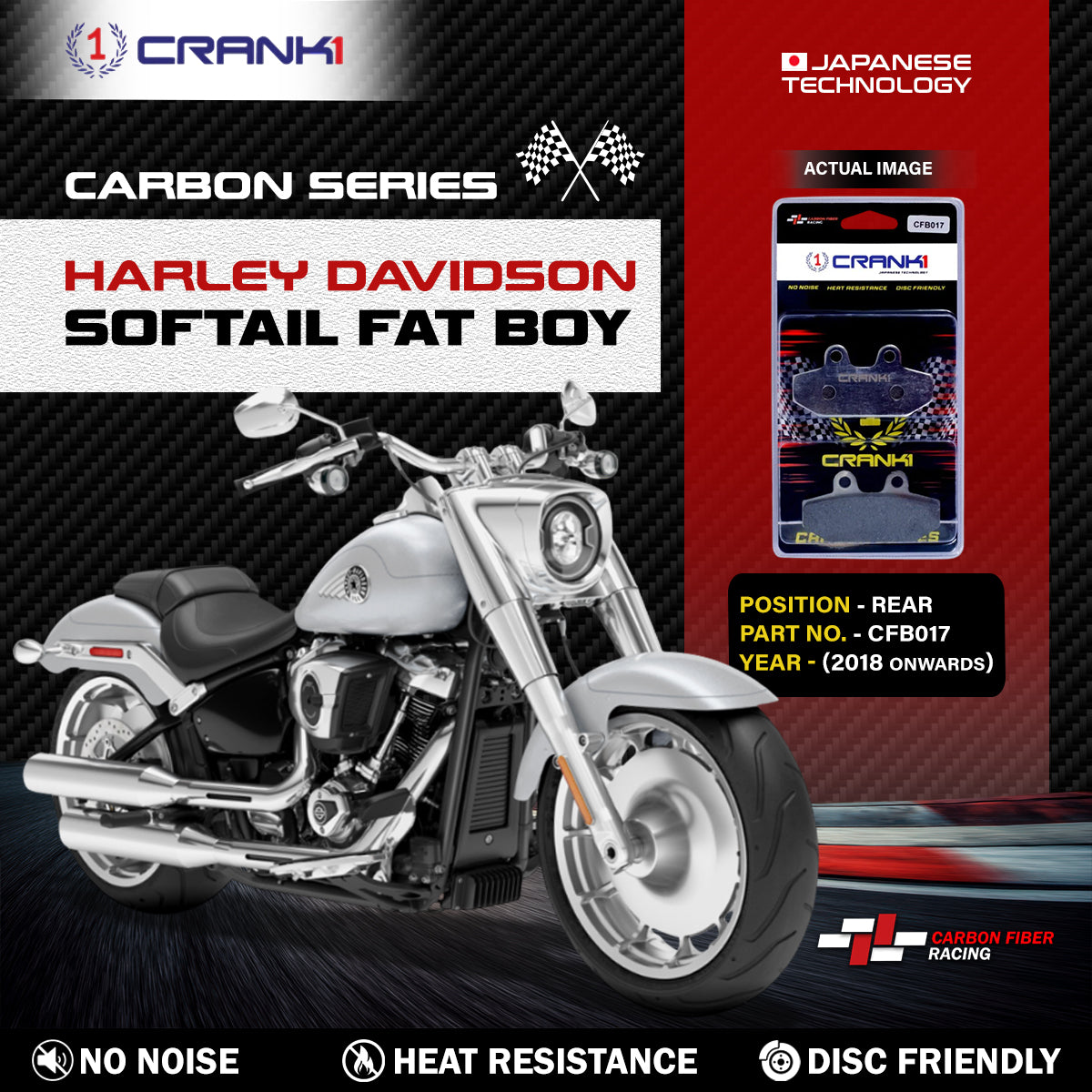 Carbon Brake Pads For Harley Davidson Softail Fat Boy (2018 Onwards) - Rear - CFB017