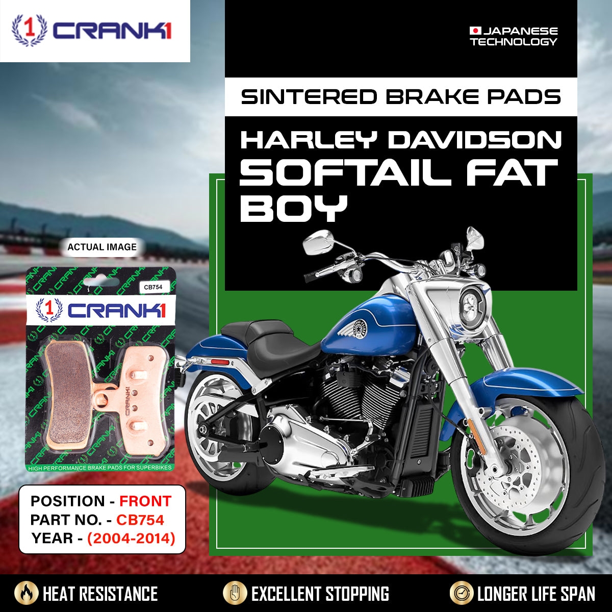 Sintered Brake Pads For Harley Davidson Softail Fat Boy (2004-2014) - Front - CB754 - 2 Sets