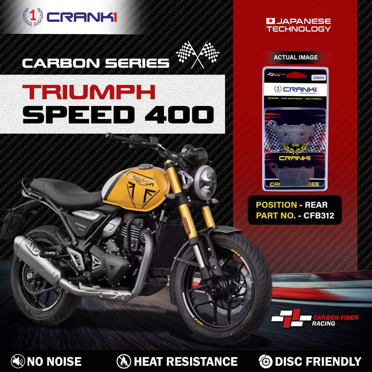 Carbon Brake Pads For Triumph Speed 400 - Rear - CFB312