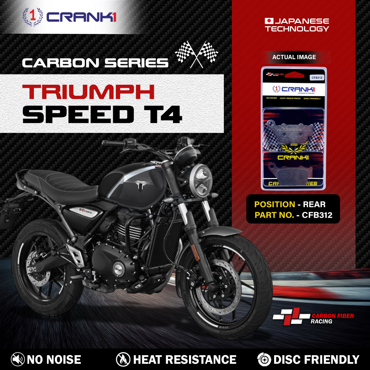 Carbon Brake Pads For Triumph Speed T4 - Rear - CFB312