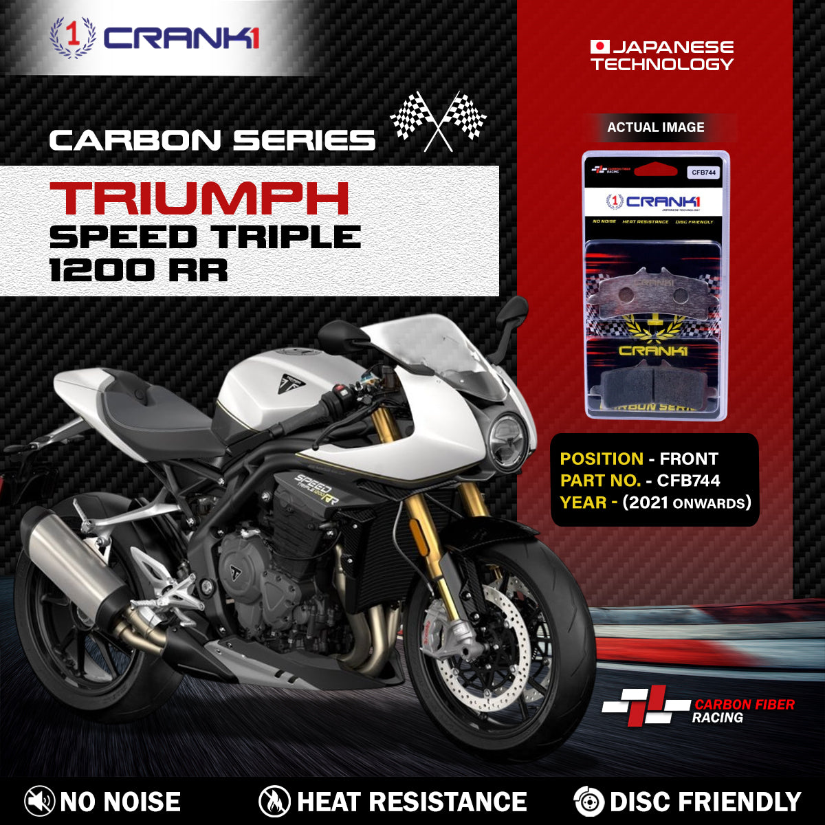 Carbon Brake Pads For Triumph Speed Triple 1200 RR (2021 Onwards) - Front - CFB744 - 2 Sets