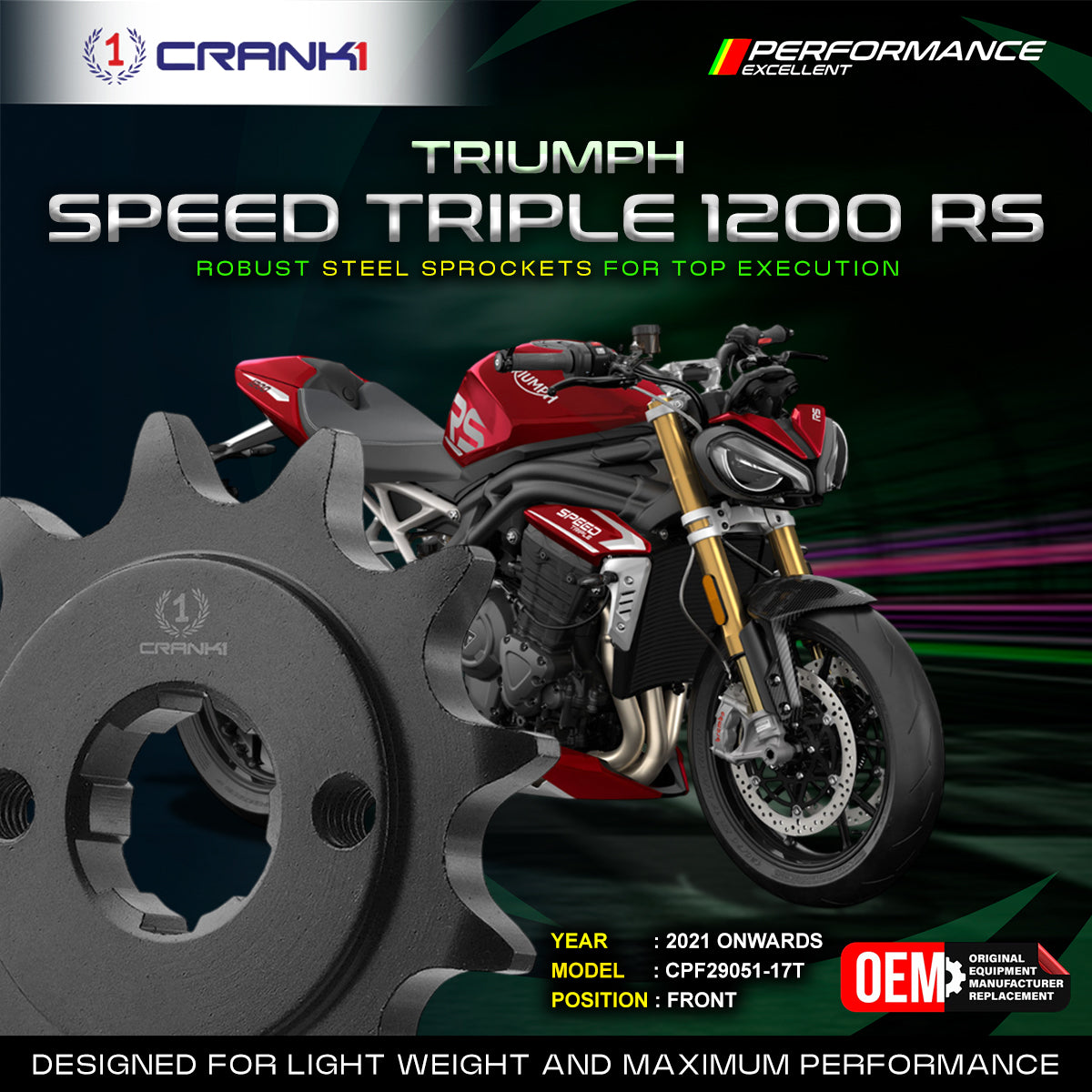 Sprocket For Triumph Speed Triple 1200 RS (2021 Onwards) - Front - CPF29051-17T