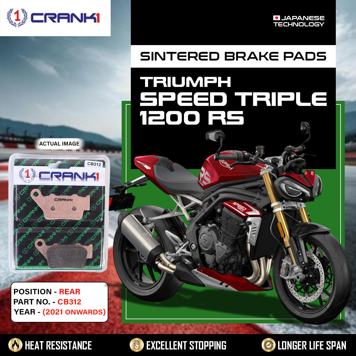 Sintered Brake Pads For Triumph Speed Triple 1200 RS (2021 Onwards) - Rear -CB312