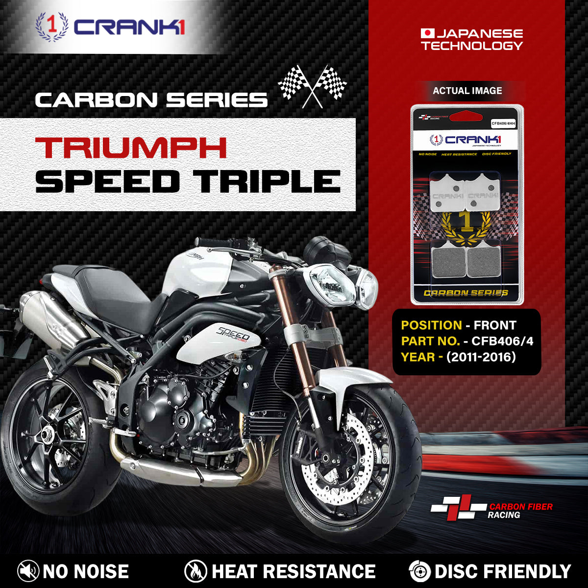 Carbon Brake Pads For Triumph Speed Triple (2011-2016) - Front - CFB406/4 - 2 Sets