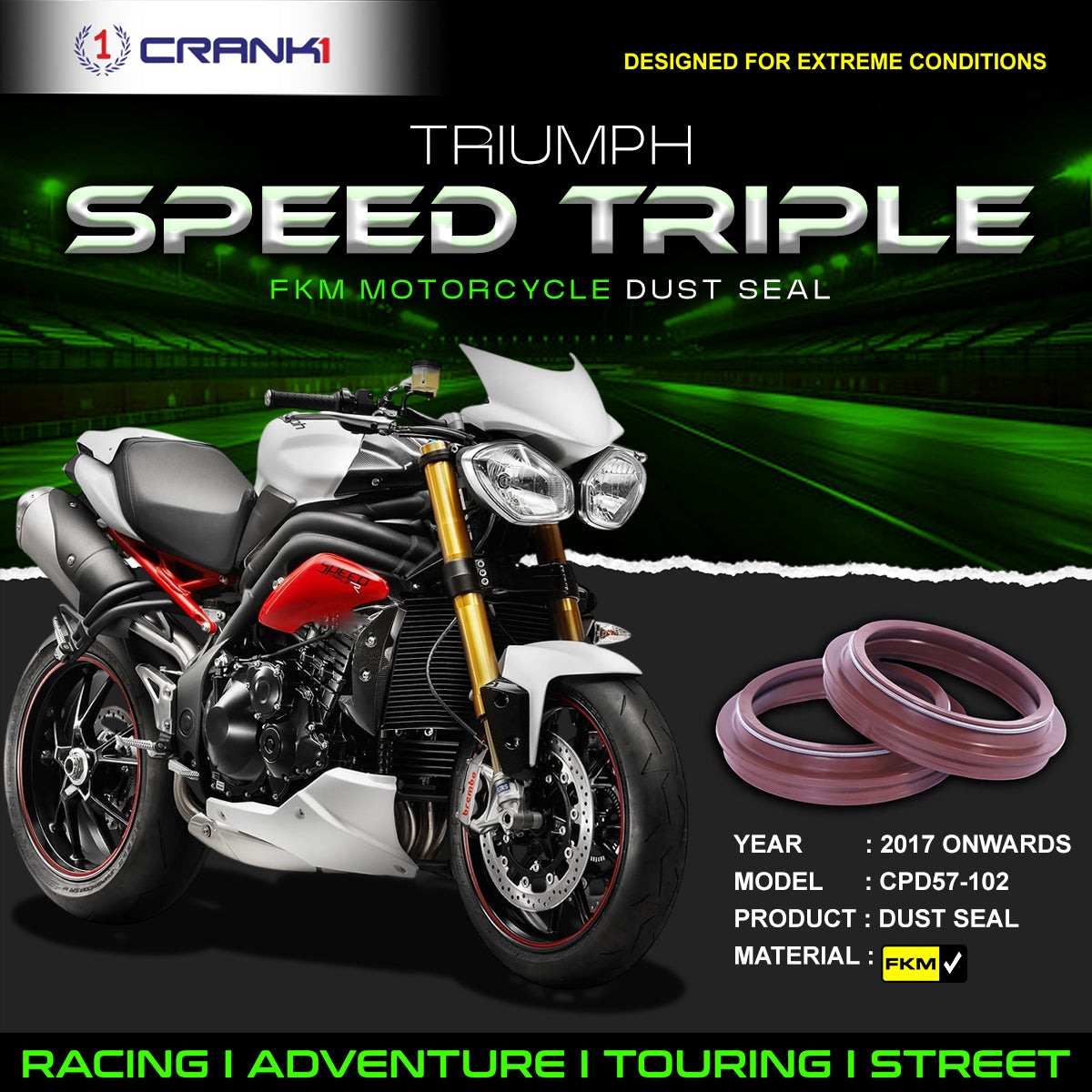 Fork Dust Seals Pair For Triumph Speed Triple (2017 Onwards) - CPD57-102