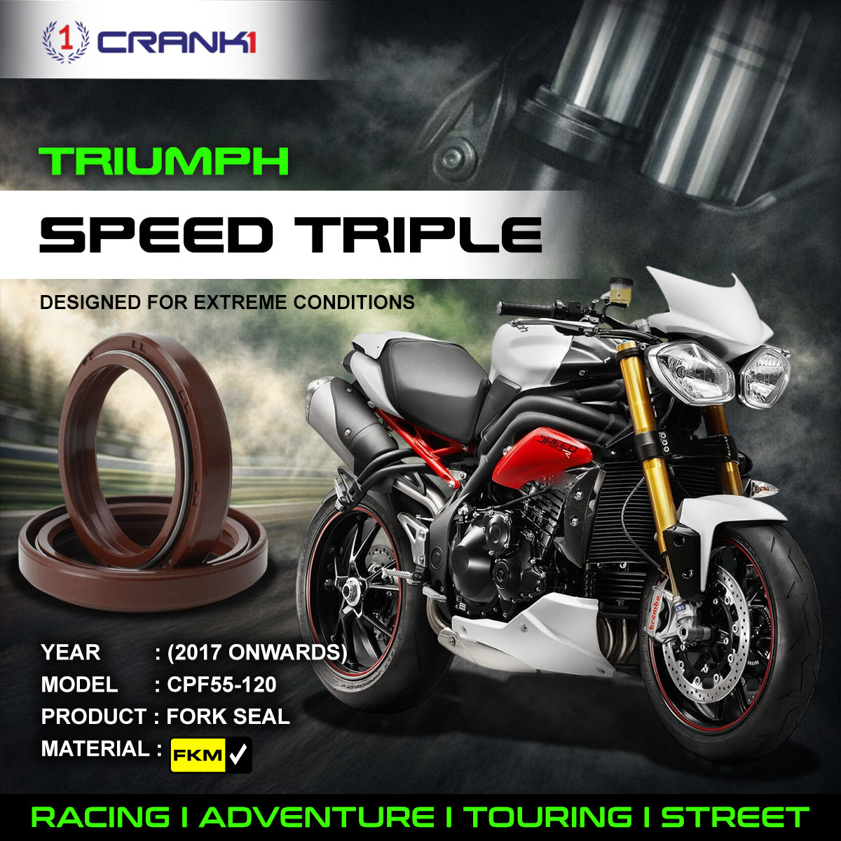 Fork Oil Seals Pair For Triumph Speed Triple (2017 Onwards) - CPF55-120