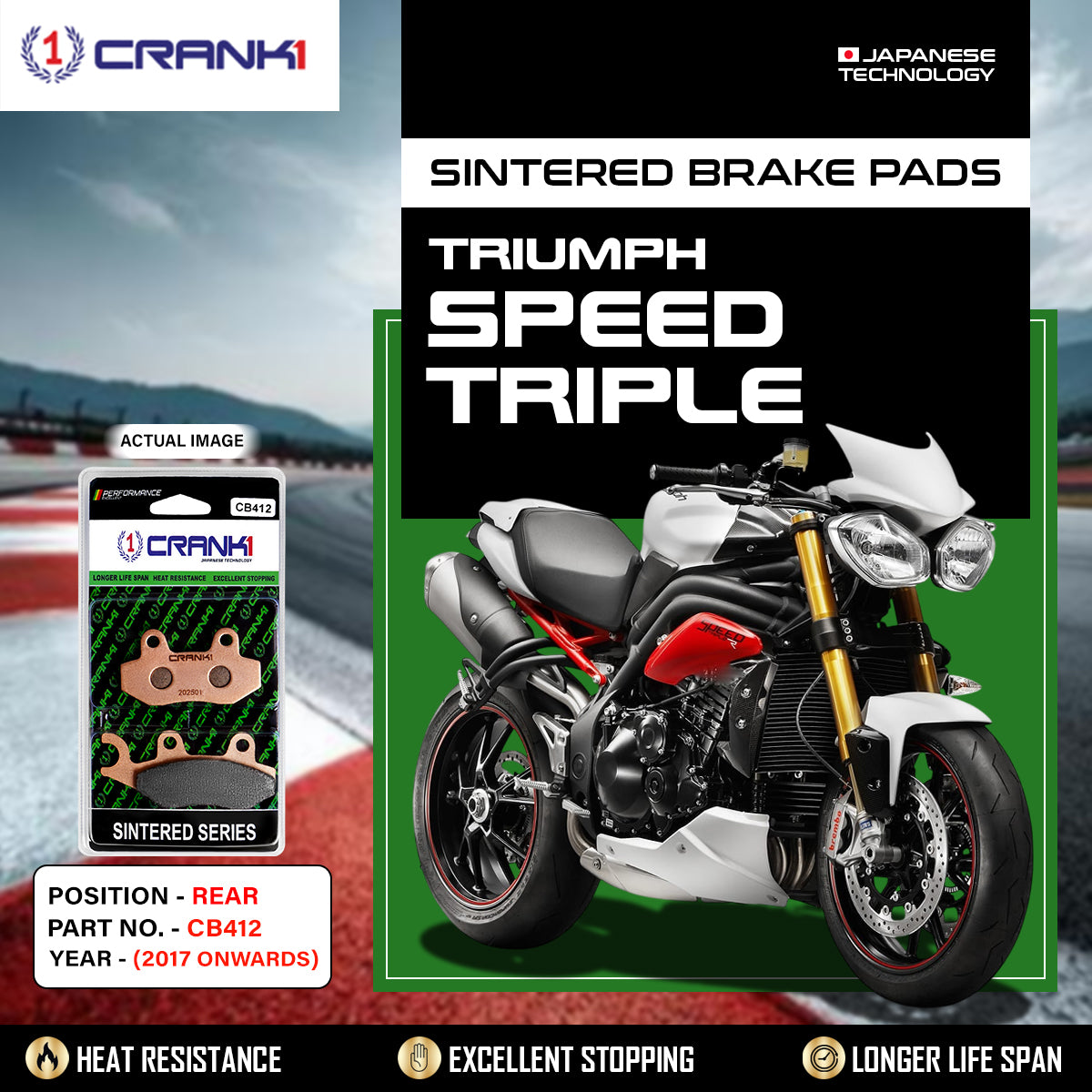 Sintered Brake Pads For Triumph Speed Triple (2017 Onwards) - Rear - CB412 - 1 Set