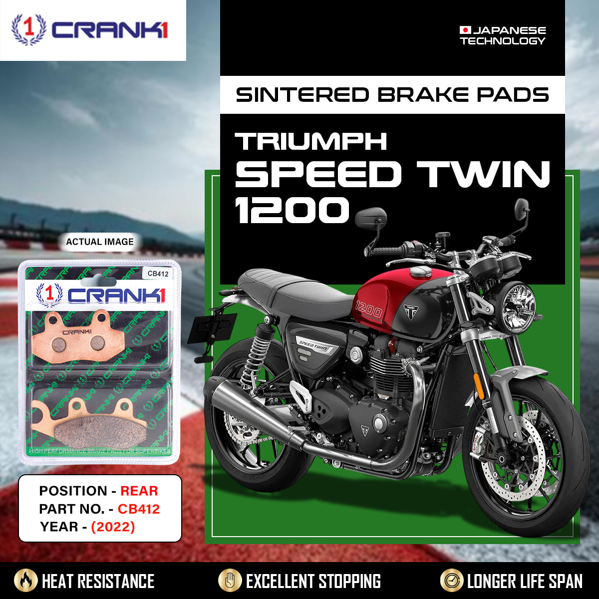 Sintered Brake Pads For Triumph Speed Twin 1200 (2022) - Rear - CB412