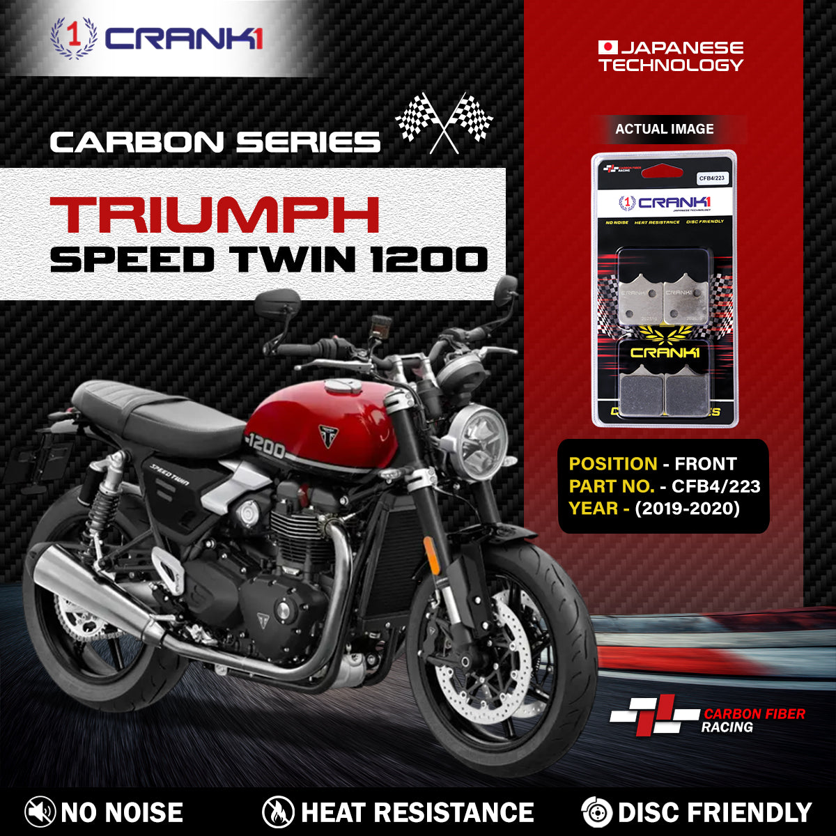 Carbon Brake Pads For Triumph Speed Twin 1200 (2019-2020) - Front - CFB4/223 - 2 Sets